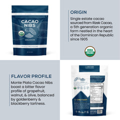 Packaging of One Farm by WAAYB cacao nibs emphasizing sustainable sourcing.