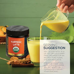 One Farm by WAAYB turmeric latte powder ingredients label close-up.