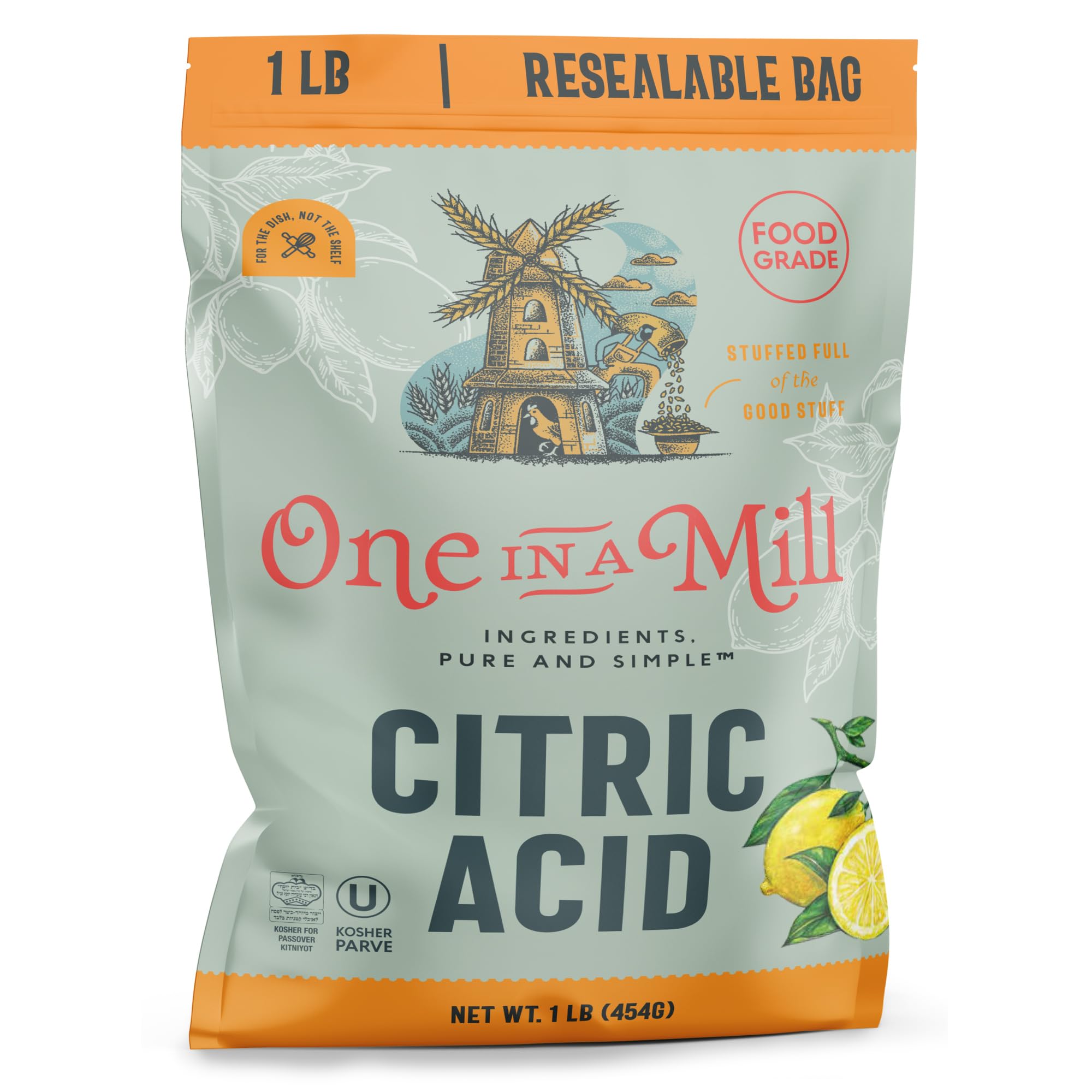 One In A Mill Citric Acid Powder bottle pour for quick cleaning and flavor balance.