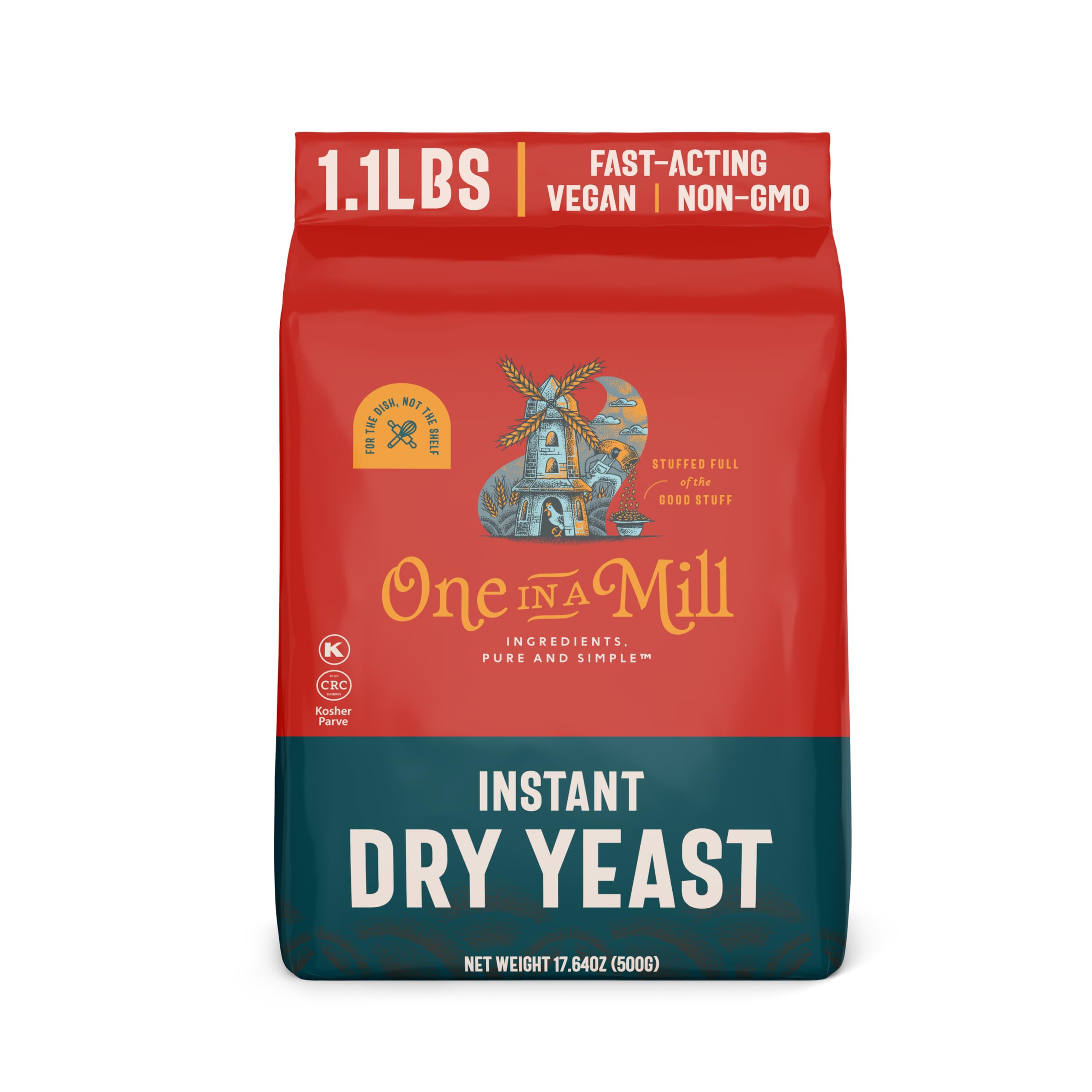 One in a Mill instant dry yeast packaging preserves freshness for quick rise.