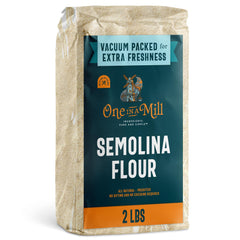 ONE IN A MILL semolina flour bag pour shows easy packaging for fresh dough