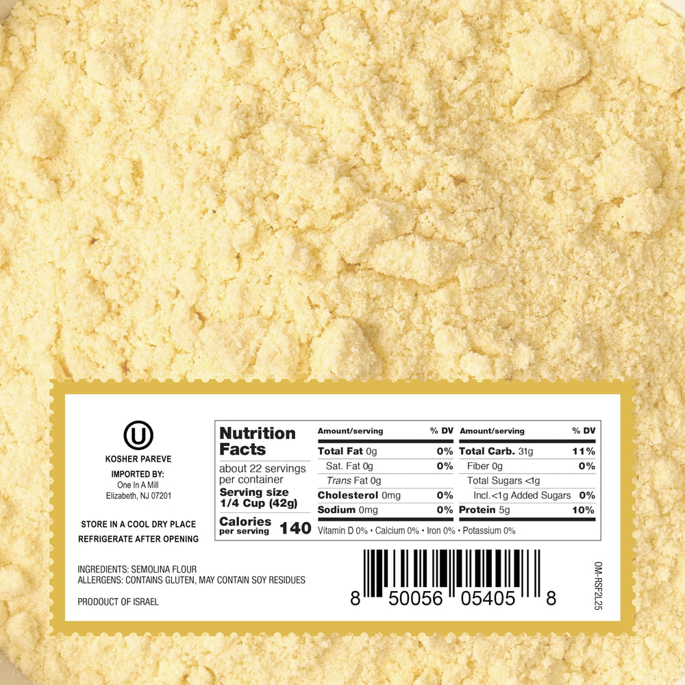 ONE IN A MILL semolina flour texture closeup highlights fine grains for smooth dough