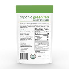 One Organic Instant Tea Green Powder scoop dissolving in water for fast tea