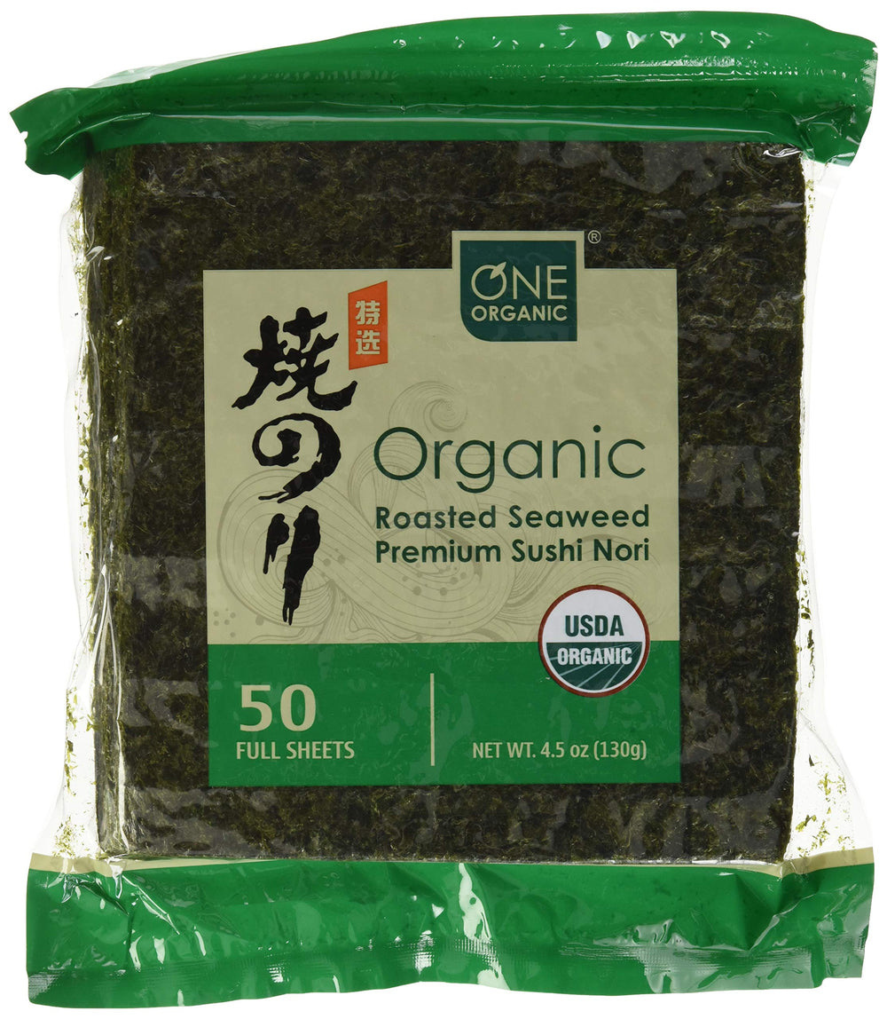 One Organic seaweed close-up highlights vibrant green color and crisp texture.