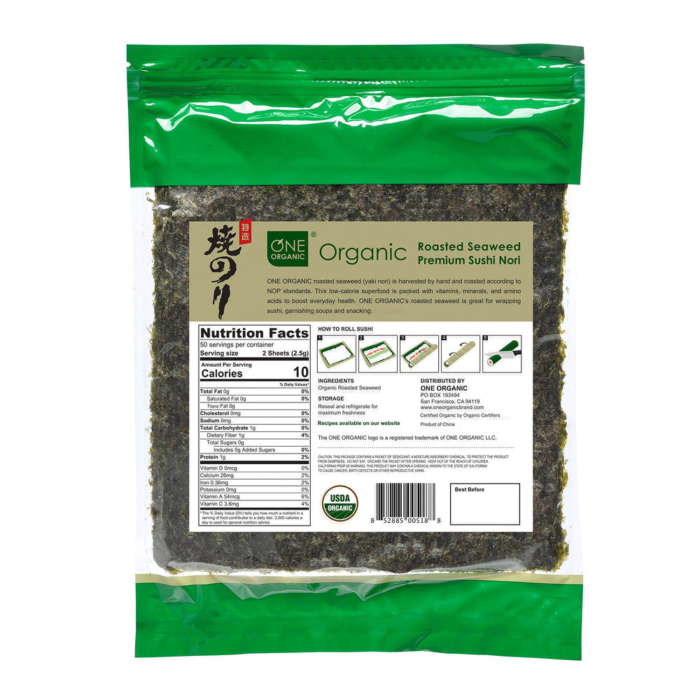 One Organic Sushi Nori sheet closeup reveals toasted texture ideal for wraps and rolls