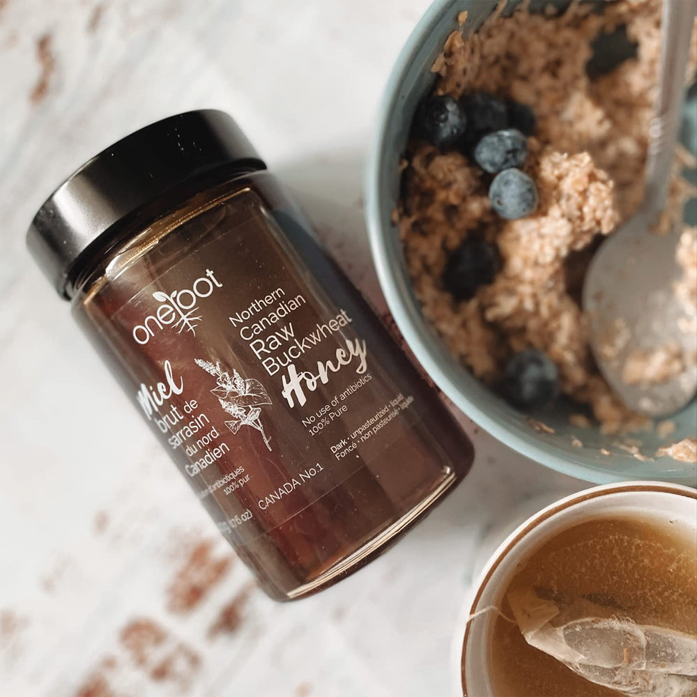 OneRoot Buckwheat Honey gift bottle suggests ethical sourcing.