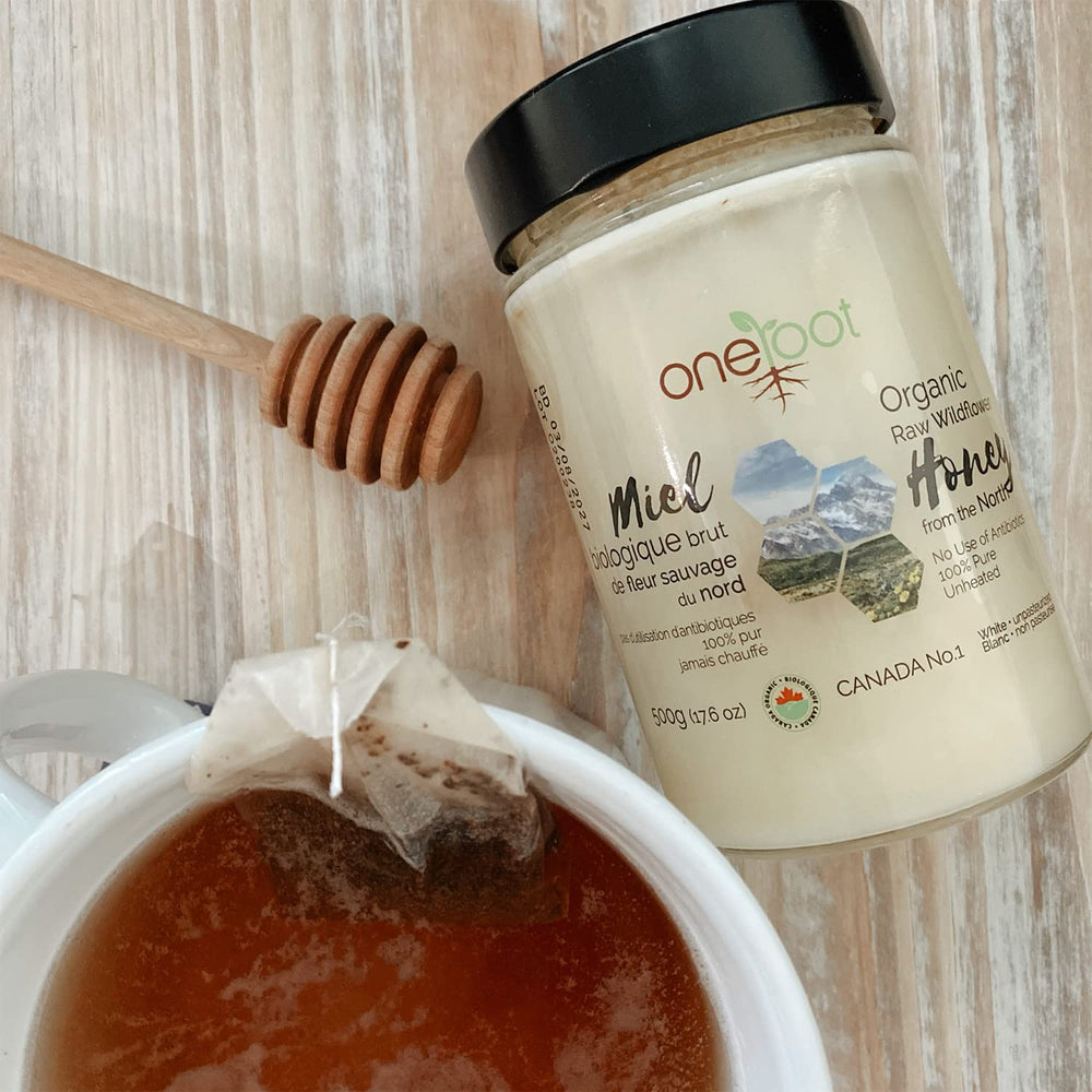 OneRoot smooth spreadable honey demonstrates convenient topping for breakfast.