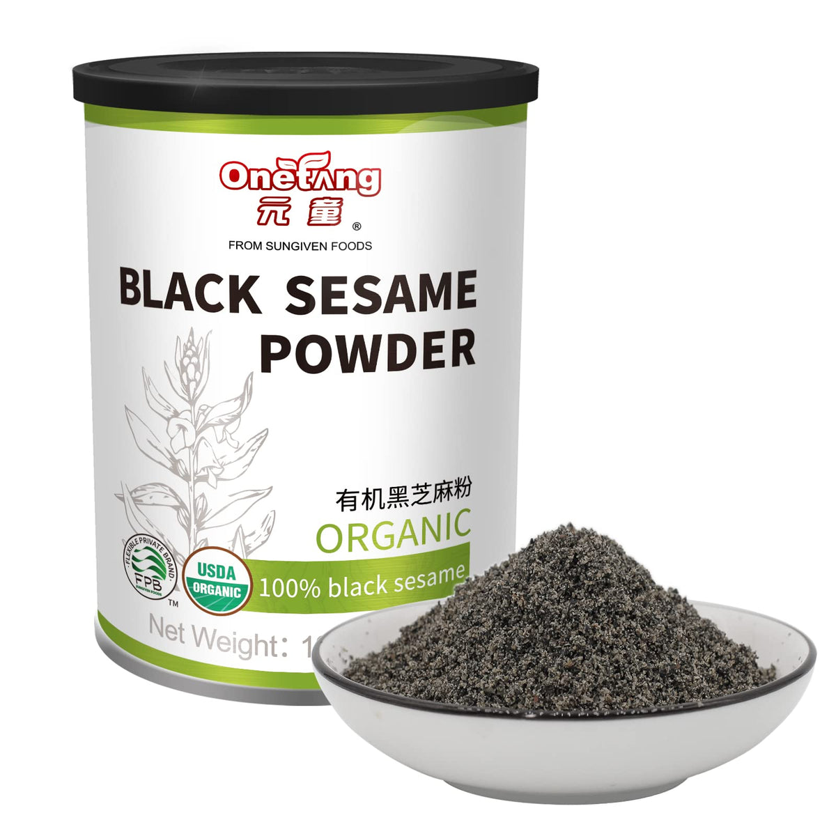ONETANG Organic Black Sesame Powder packaging on shelf shows an organic, gluten-free option for meals