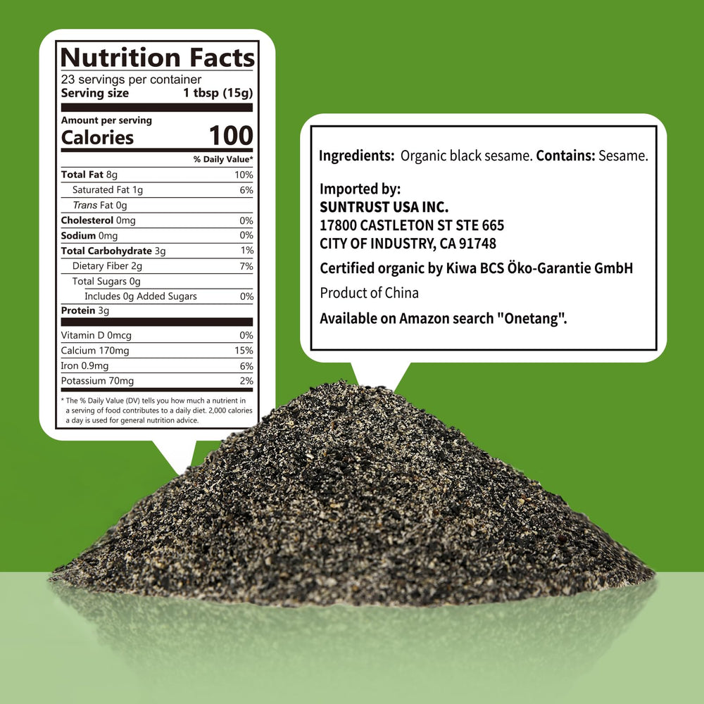 Scoop of ONETANG sesame powder over yogurt enhances nutty aroma and texture