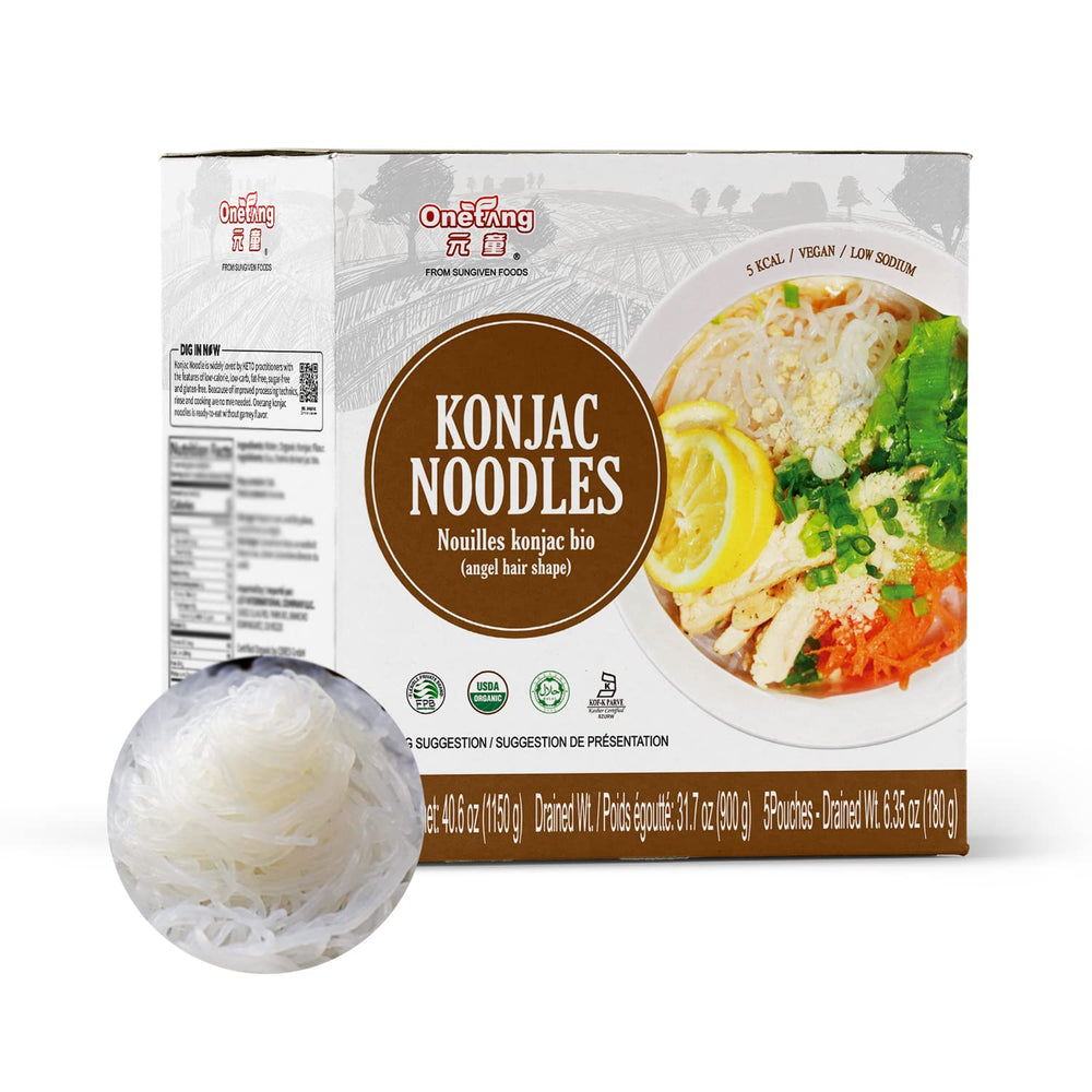 ONETANG Shirataki noodles plated to illustrate sauce absorption.