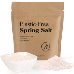 Only Ancient Spring Salt bottle close-up showing mineral-rich flakes and purity.