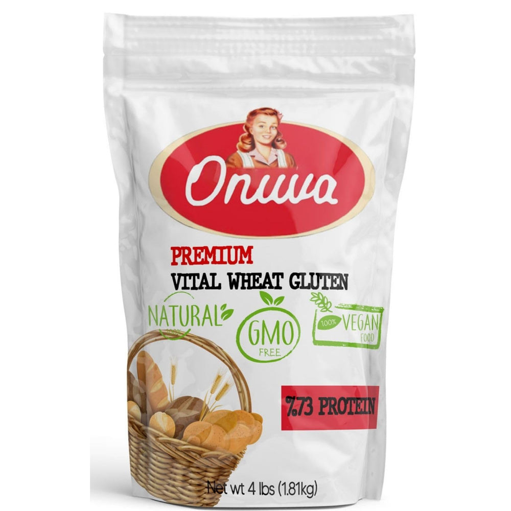 Onuva Vital Wheat Gluten packaging with resealable pouch for freshness.