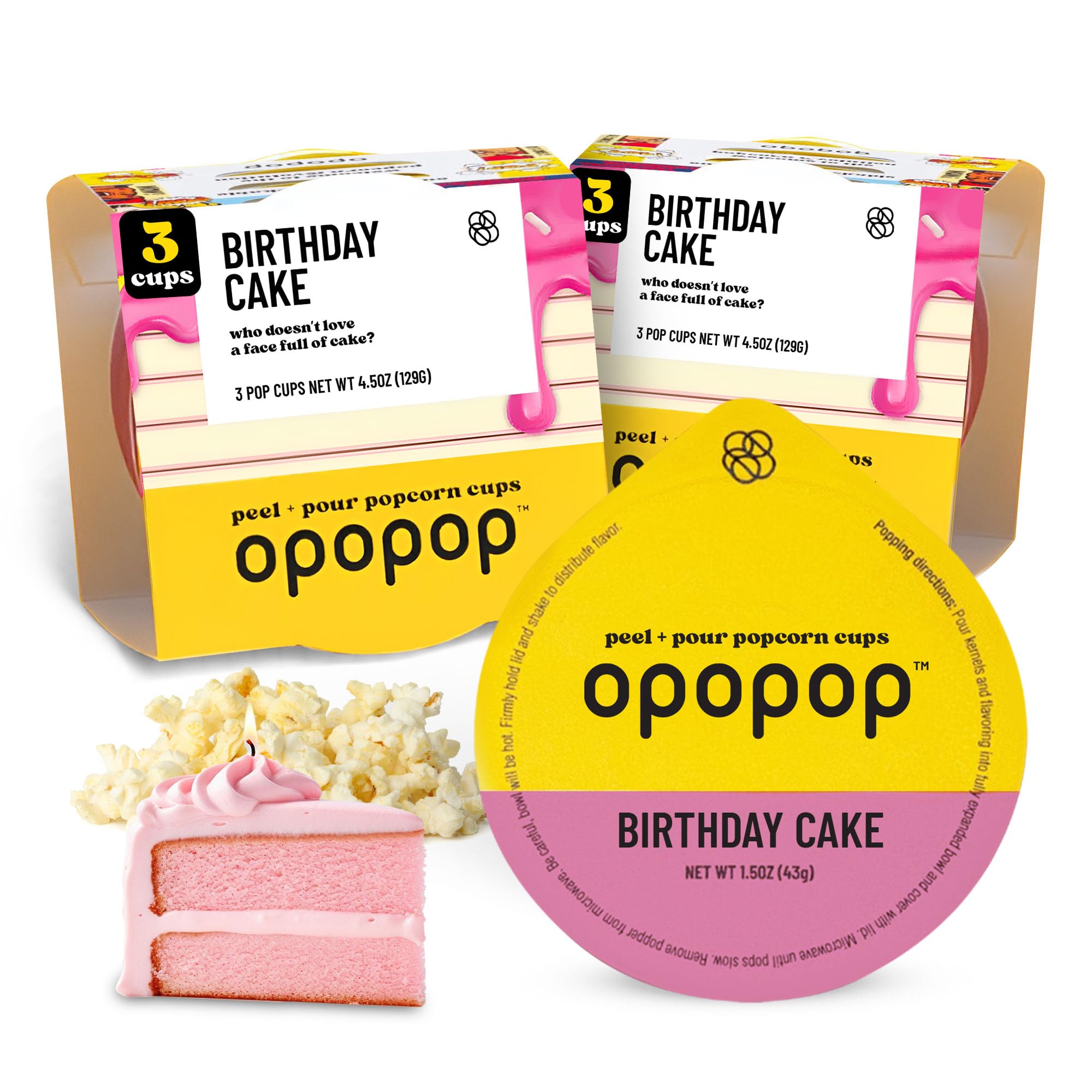 Opopop Birthday Cake pop cups 6-pack ready for quick, gluten-free snacking