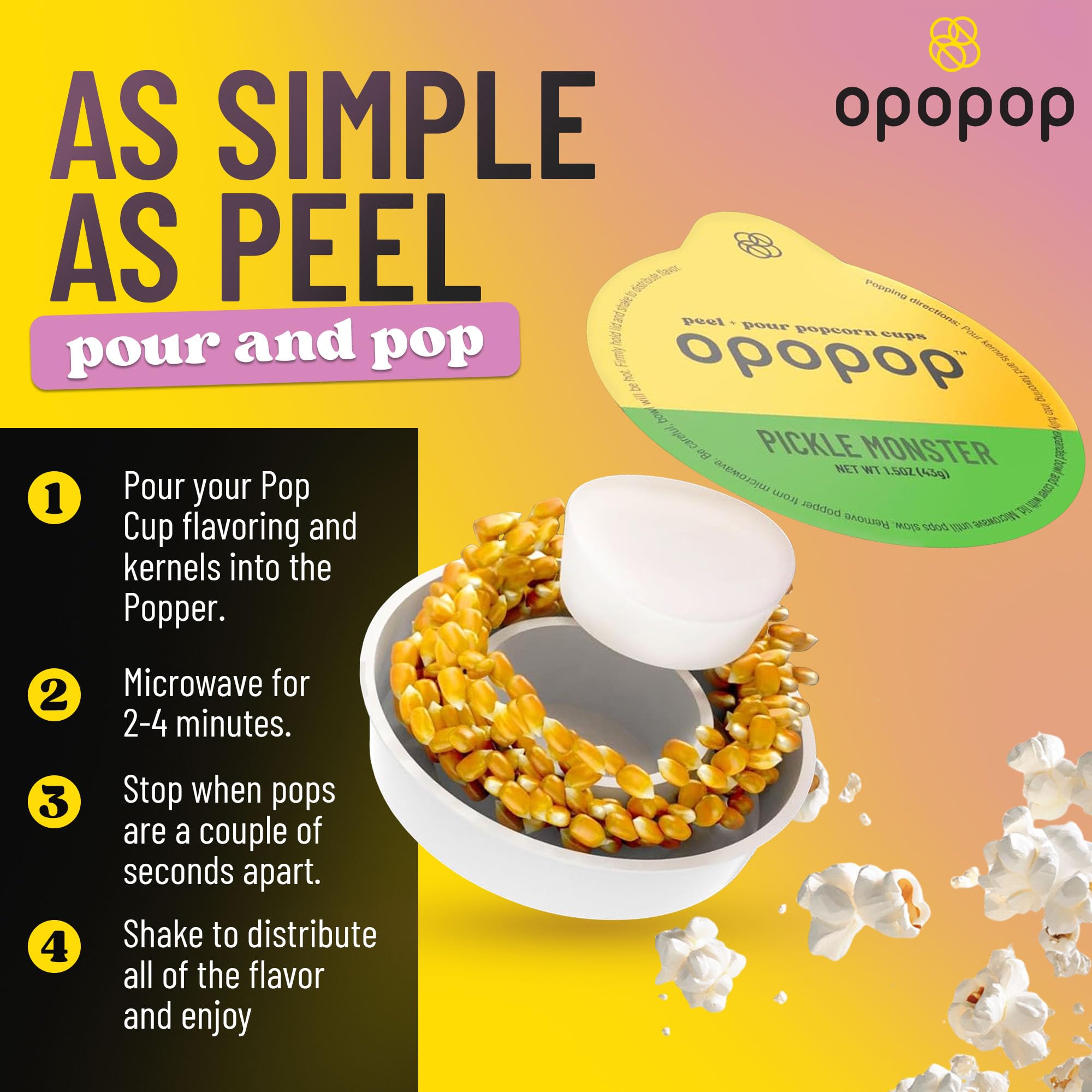 OPOPOP pop cup design yields five servings of flavorful popcorn.