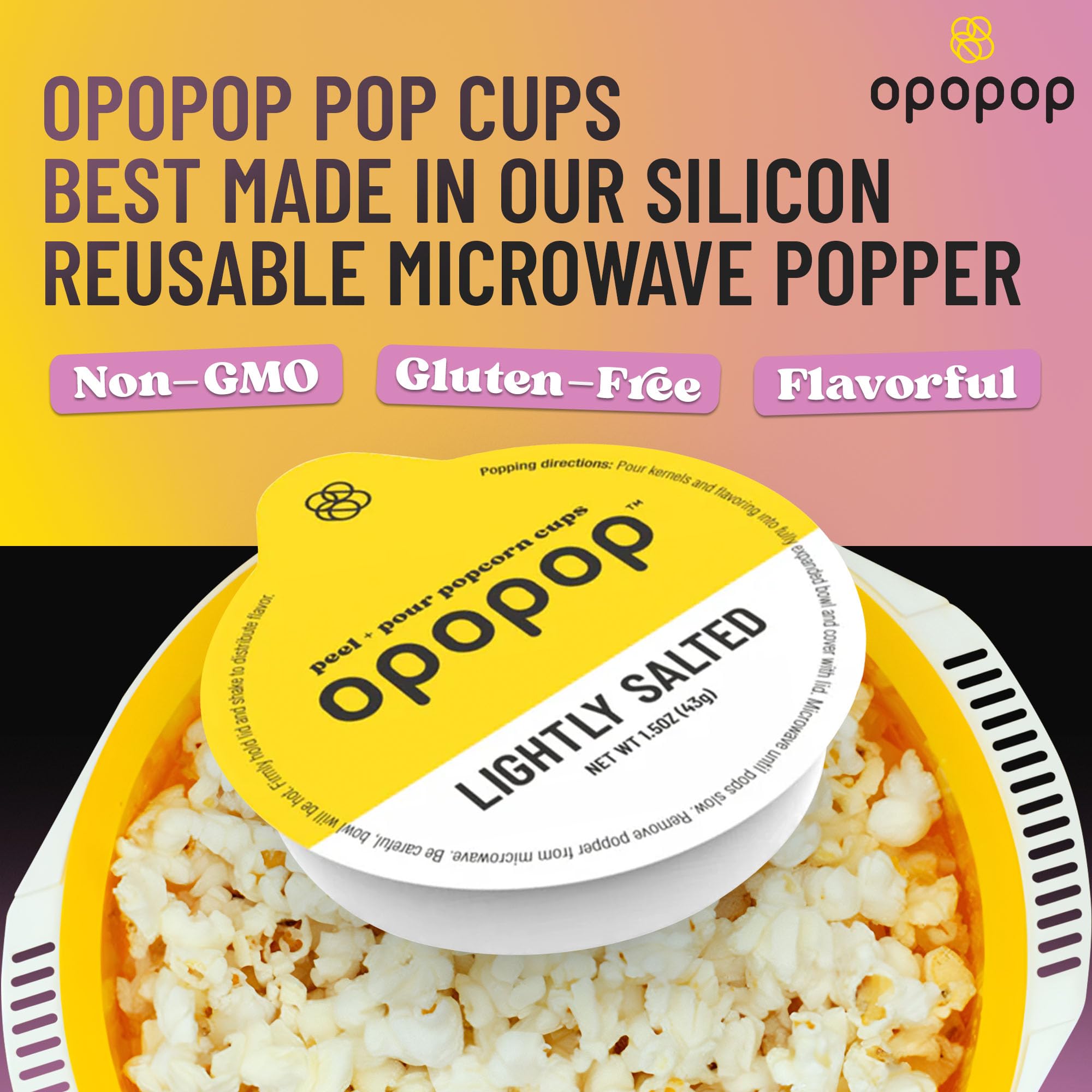 Opopop flavor packets showing gluten-free and non-GMO ingredients