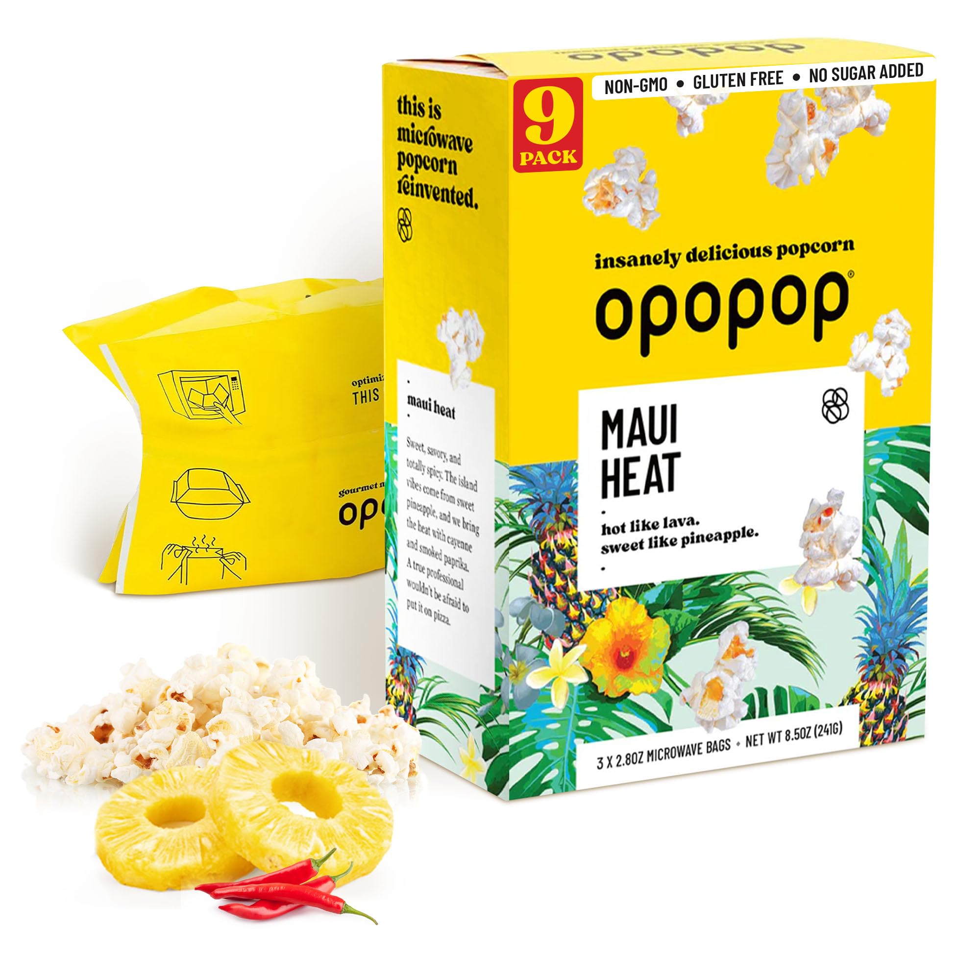 Opopop Maui Heat bag ready to pop, delivering sweet and spicy flavor in minutes.