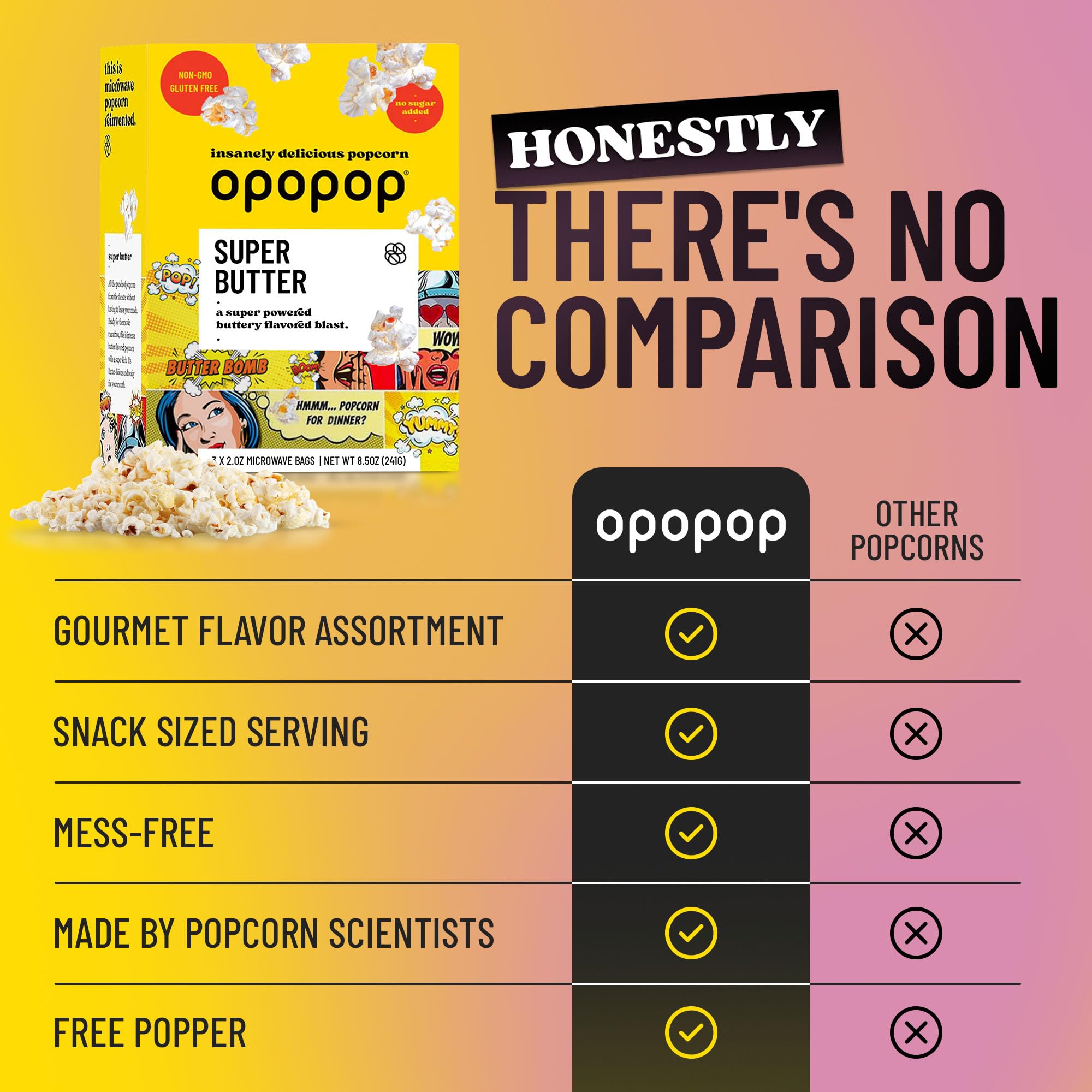 Opopop media feature packaging signals a popular popcorn choice.