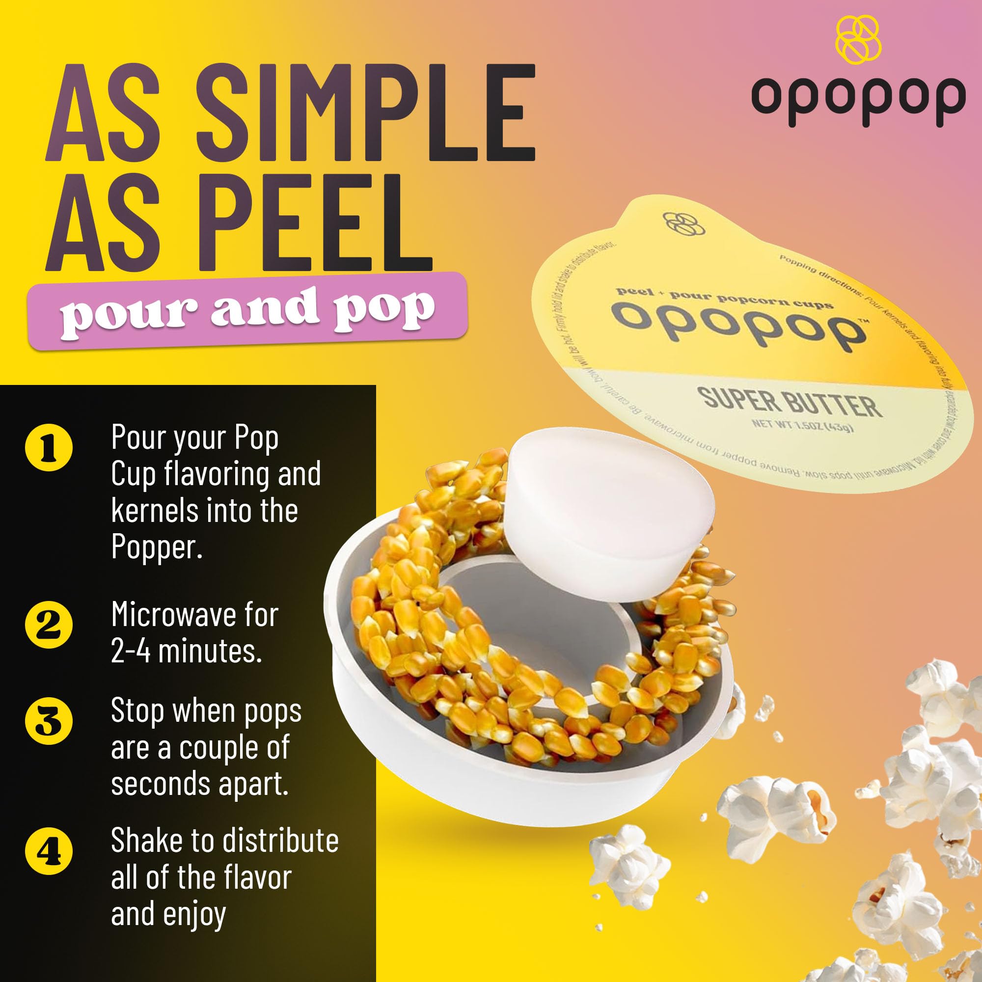 Opopop popcorn cups in microwave setup, easy prep for busy evenings.