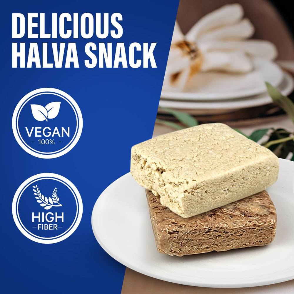 Oppenheimer Halva vanilla bar close-up showing creamy sesame filling.