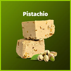 Oppenheimer USA halva slices with pistachios, rich flavor in bite-sized pieces.
