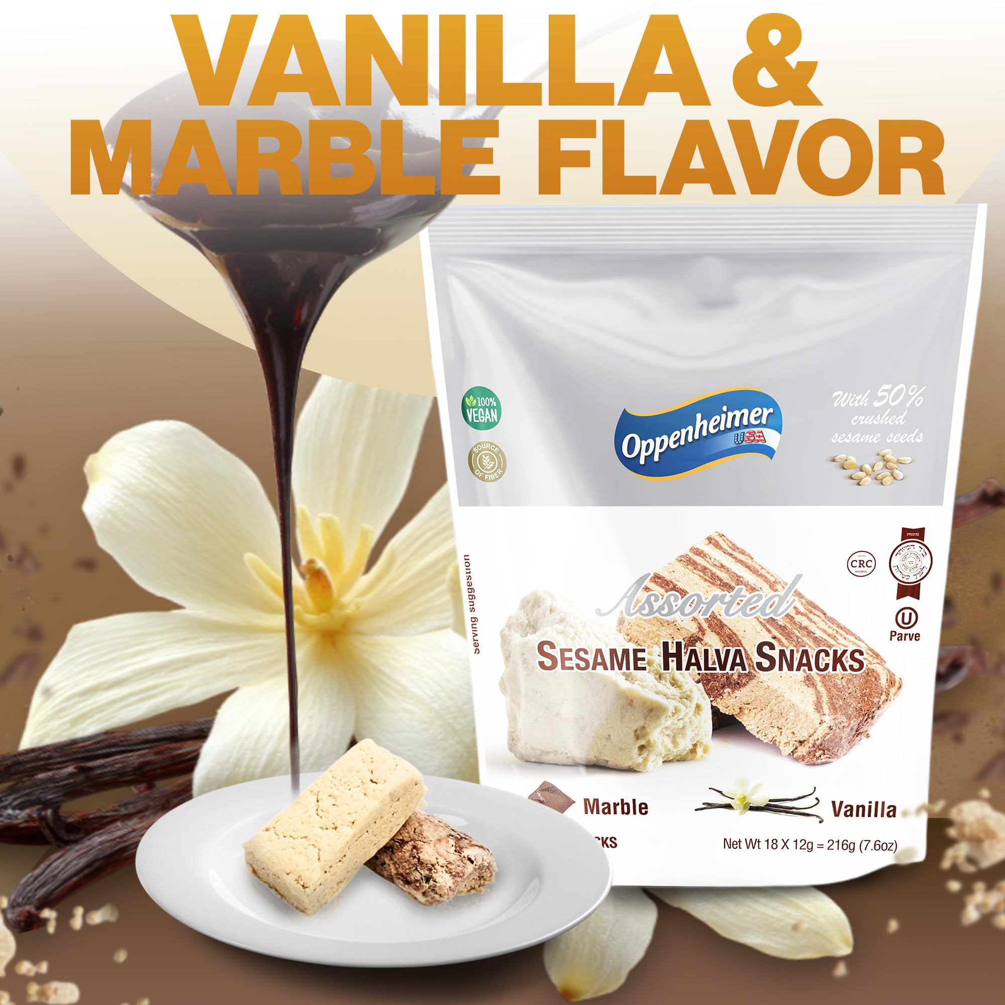 Oppenheimer USA sesame halva bar mini individually wrapped bars kept fresh for portability.