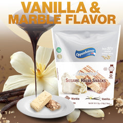 Oppenheimer USA sesame halva bar mini individually wrapped bars kept fresh for portability.
