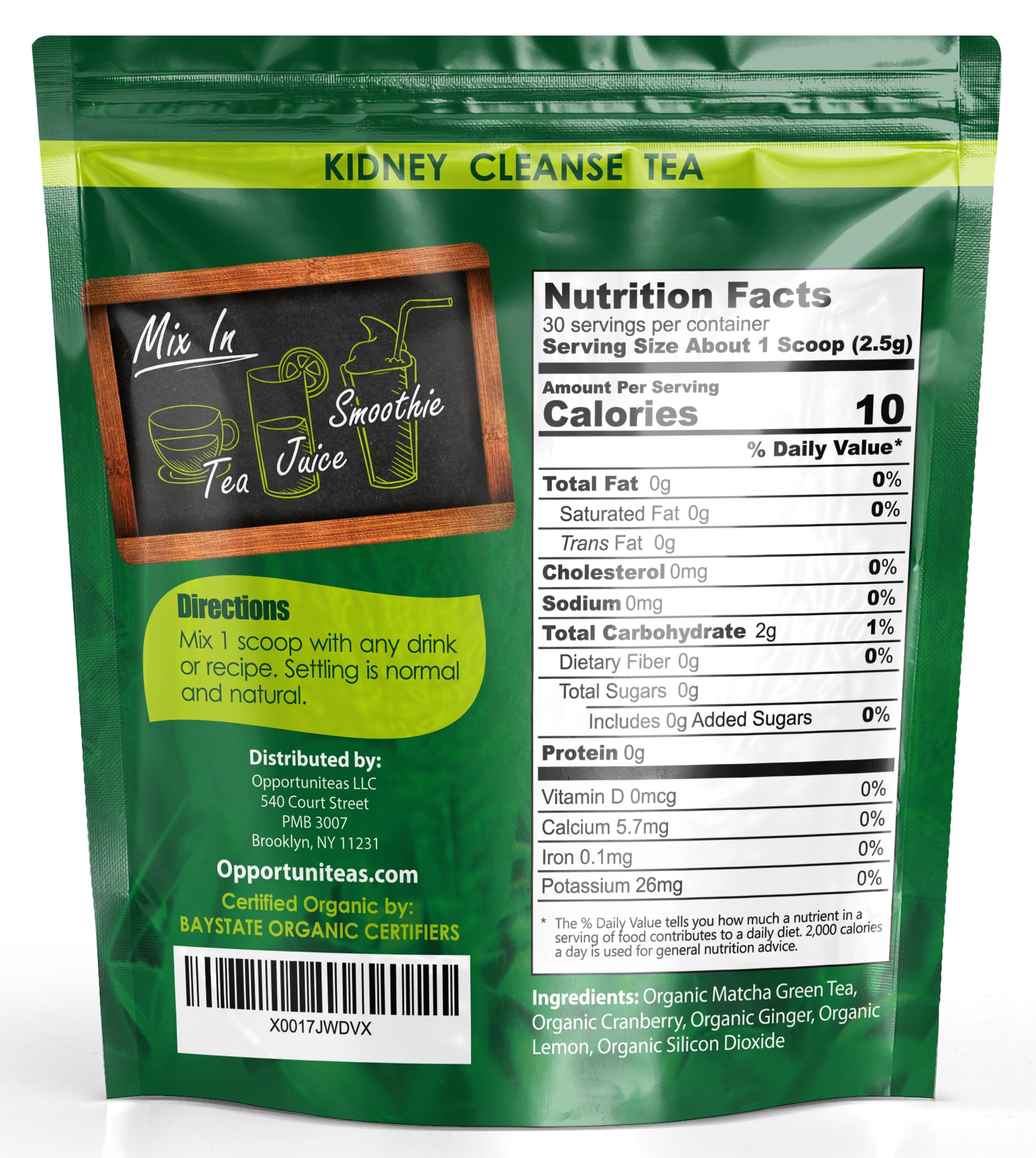 Opportuniteas Matcha Green Tea Cranberry Ginger image promoting focused energy.
