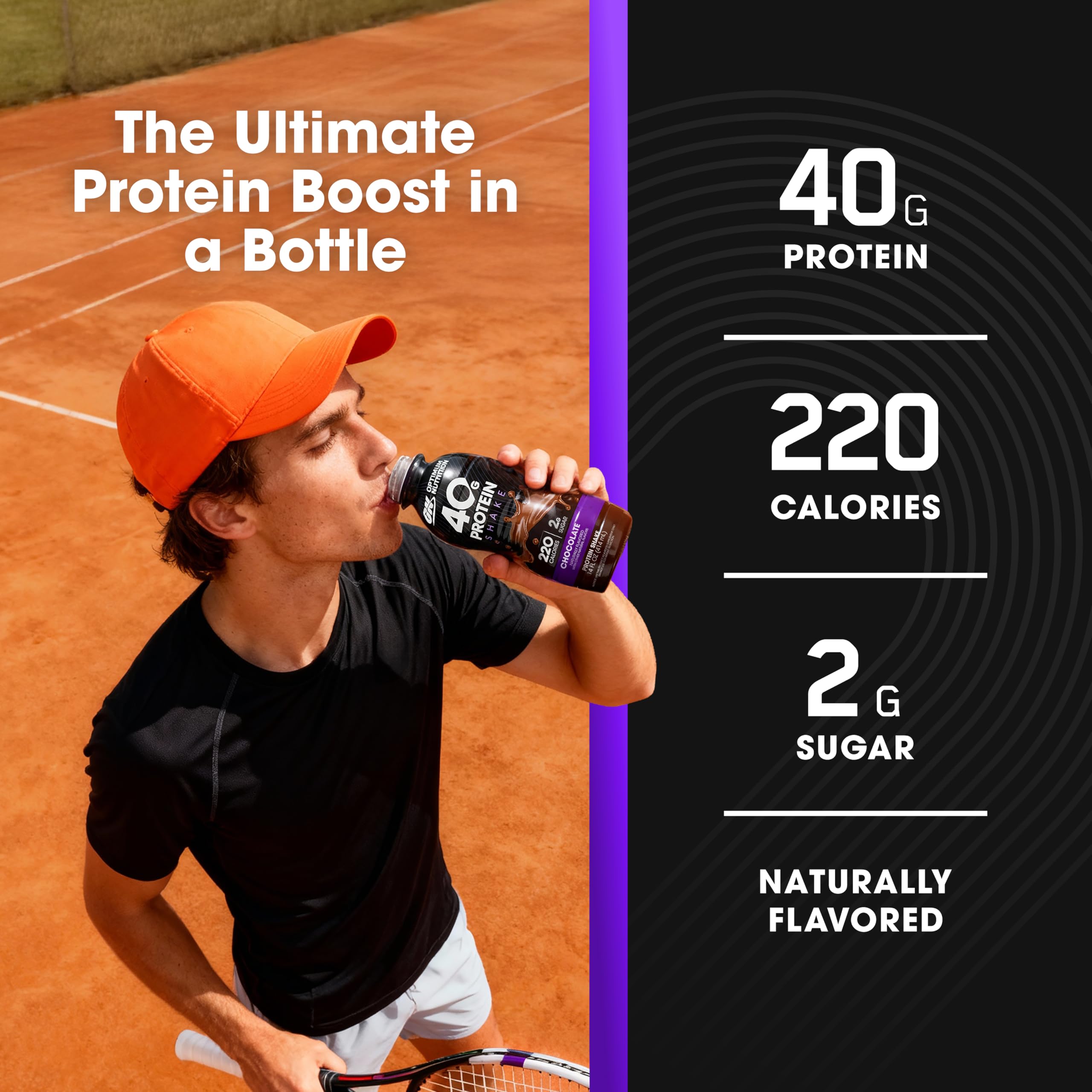 Optimum Nutrition 40g Protein Shake vanilla glass highlights smooth texture and flavor