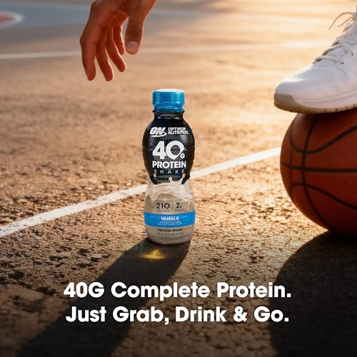 Optimum Nutrition 40g protein shake carton with nutrition facts close-up.
