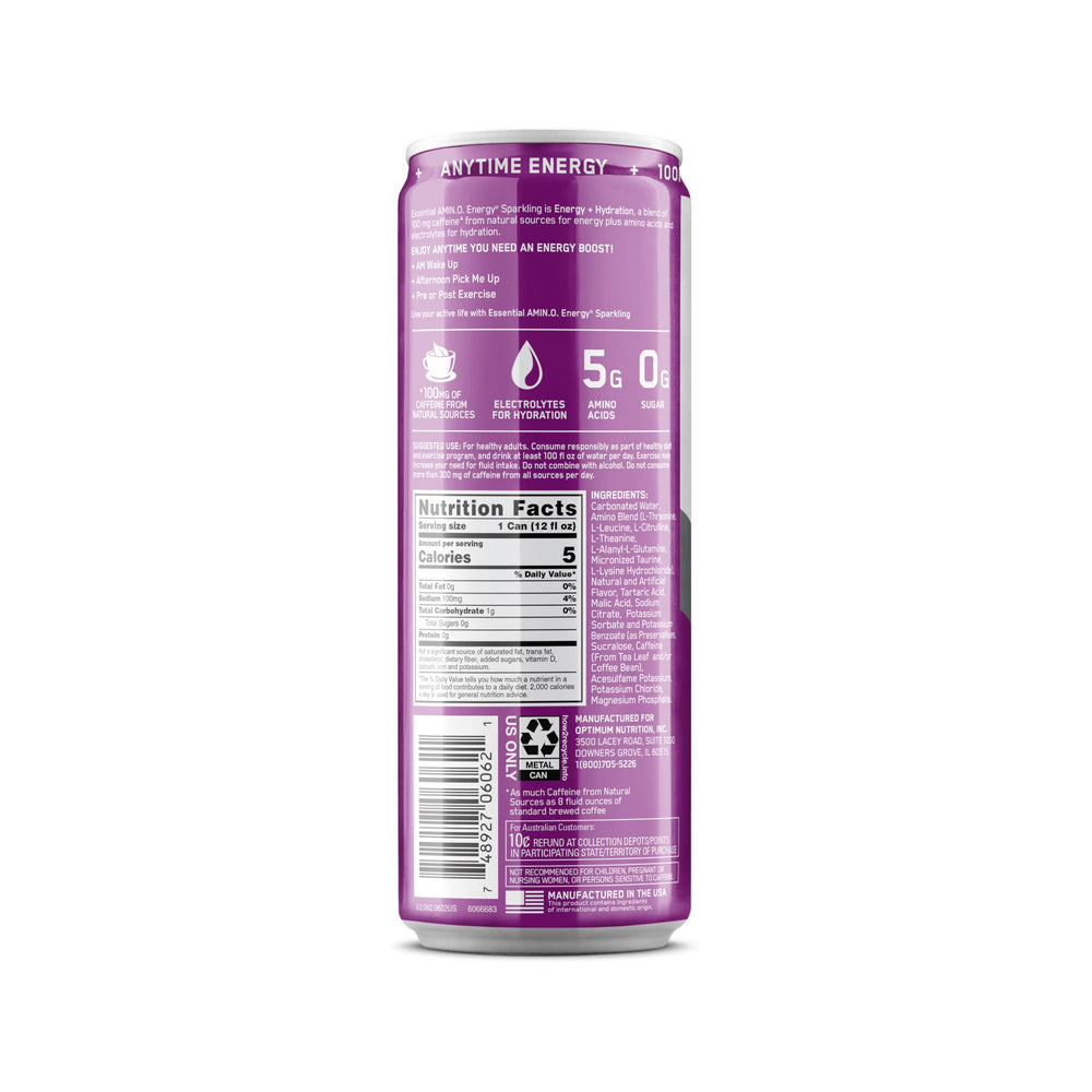 Optimum Nutrition Amin Energy five calories per serving detailed label.