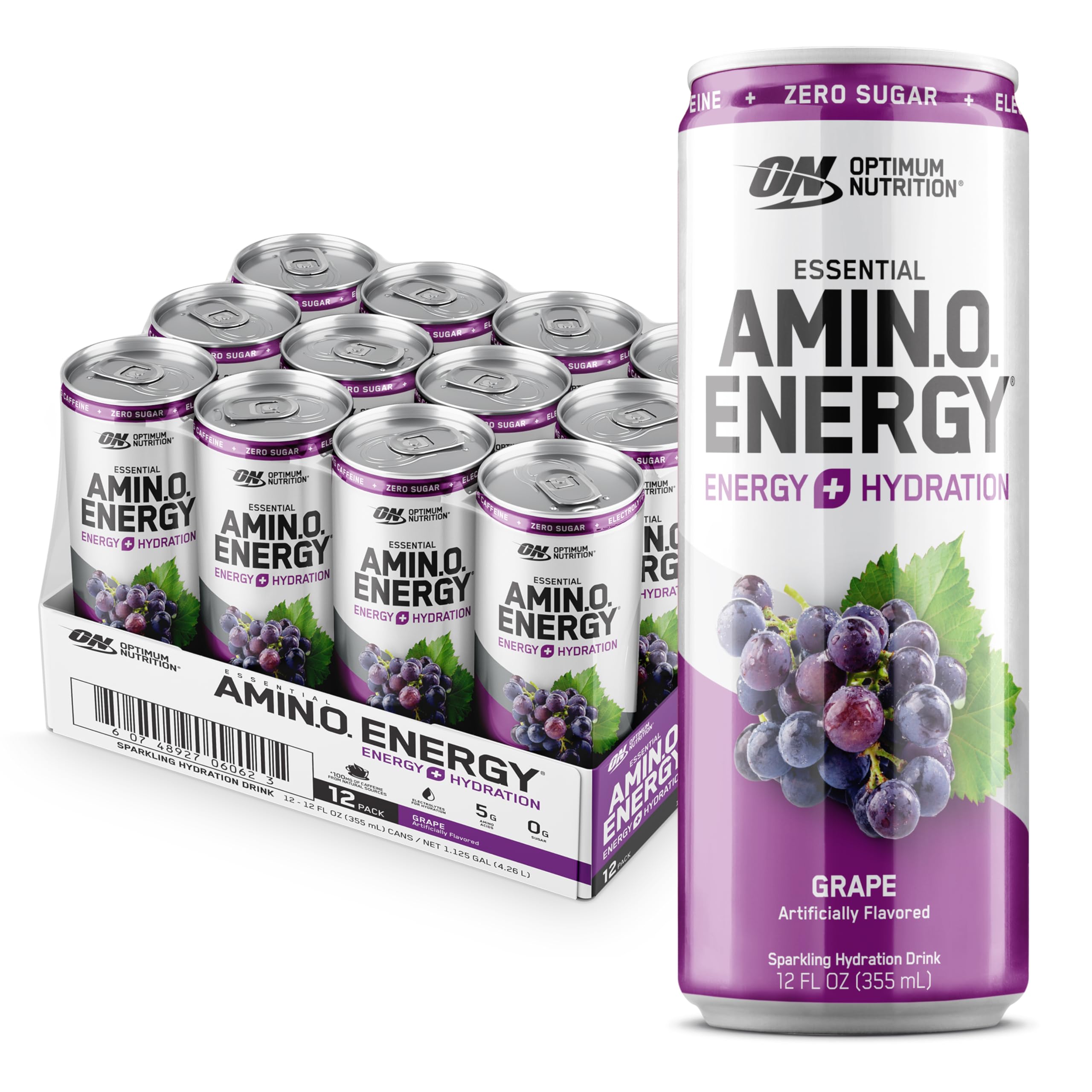 Optimum Nutrition Amin Energy grape bottle for refreshing on-the-go hydration.
