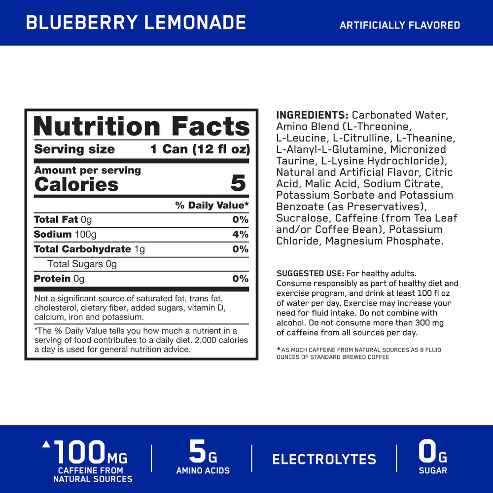 Optimum Nutrition Amino Energy glass with splash showing hydration and energy