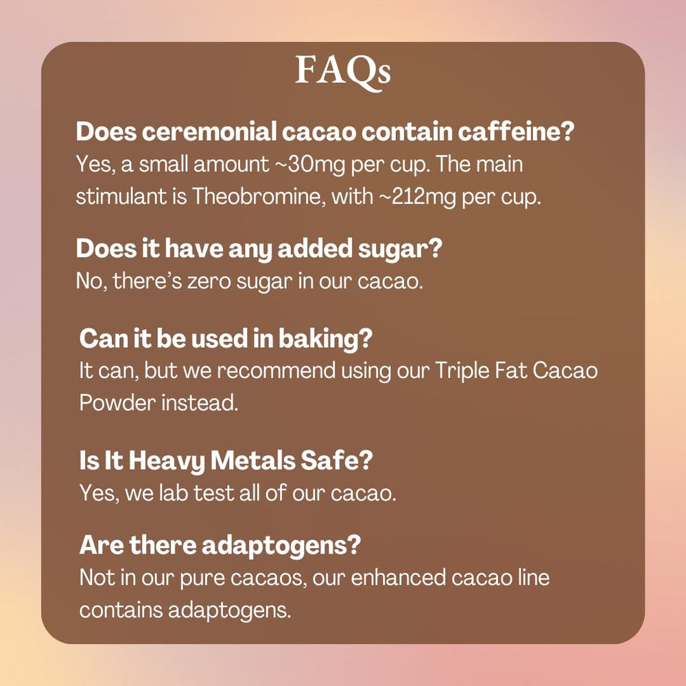Ora Pure Ceremonial Cacao Boundless Belize lab testing seal confirms quality and safety.