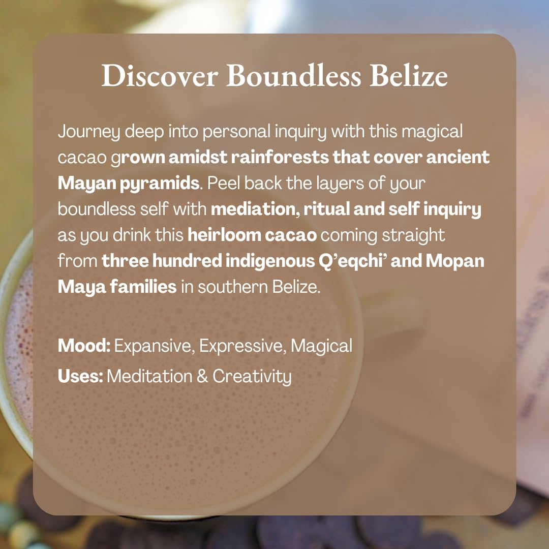 Ora Pure Ceremonial Cacao Boundless Belize prepared drink with steam inviting calm focus.