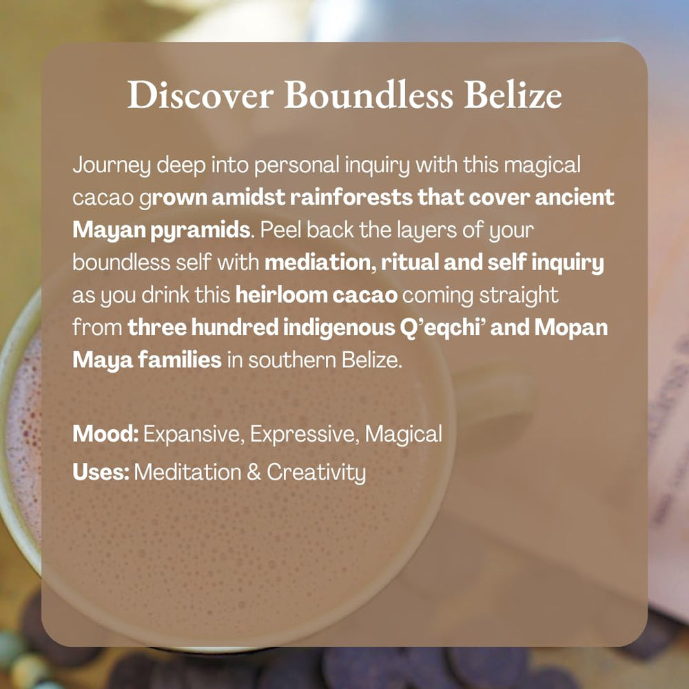 Ora Pure Ceremonial Cacao Boundless Belize prepared drink with steam inviting calm focus.