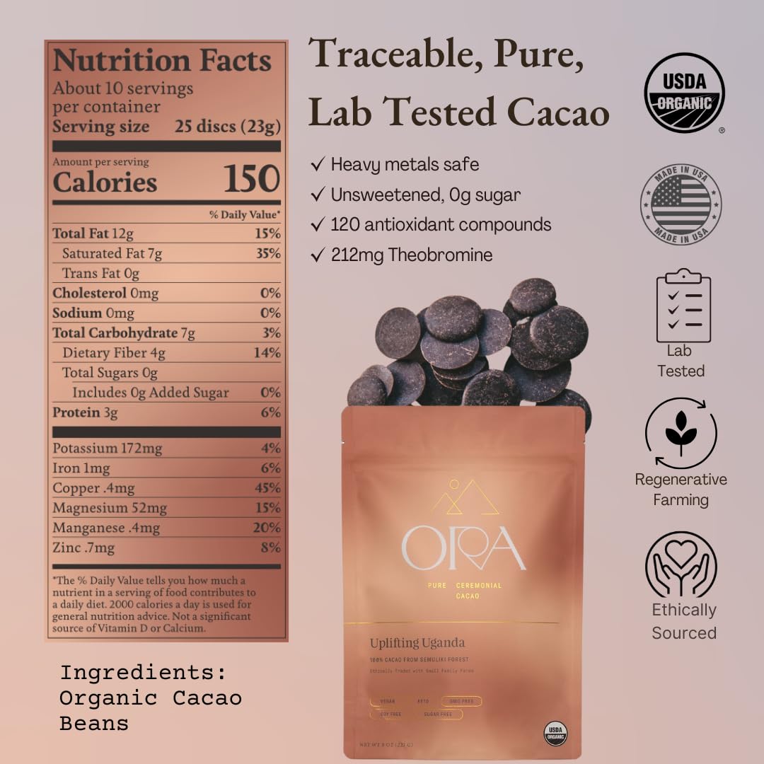 Ora Pure Ceremonial Cacao is poured into a cup for a mindful energy moment.