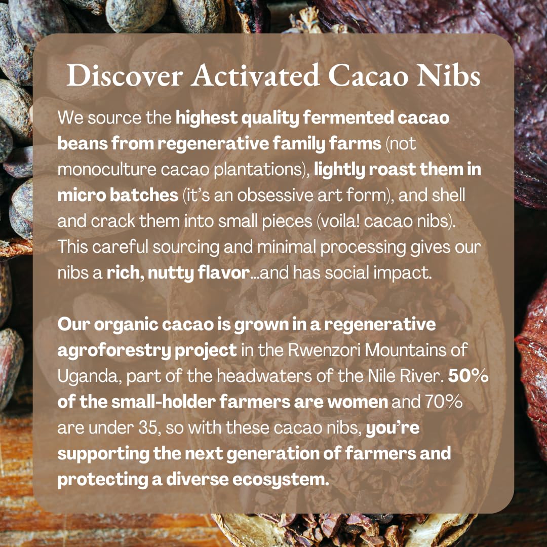 Ora Pure Cacao Nibs from regenerative agroforestry in Uganda, supporting sustainable farming.