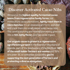 Ora Pure Cacao Nibs from regenerative agroforestry in Uganda, supporting sustainable farming.