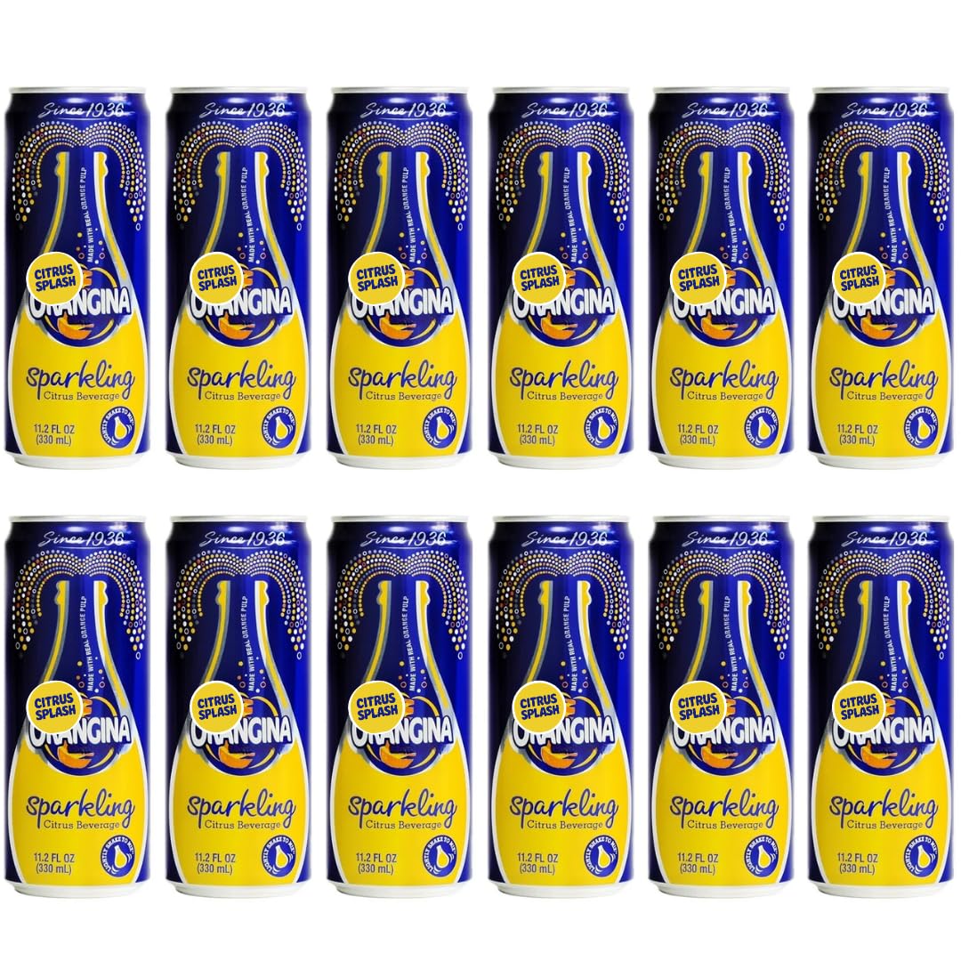 Orangena Citrus Sparkling Juice can with light pulp for on-the-go refreshment