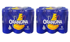 Orangina Pulpe tall cans in a 12-pack, ideal for sharing.