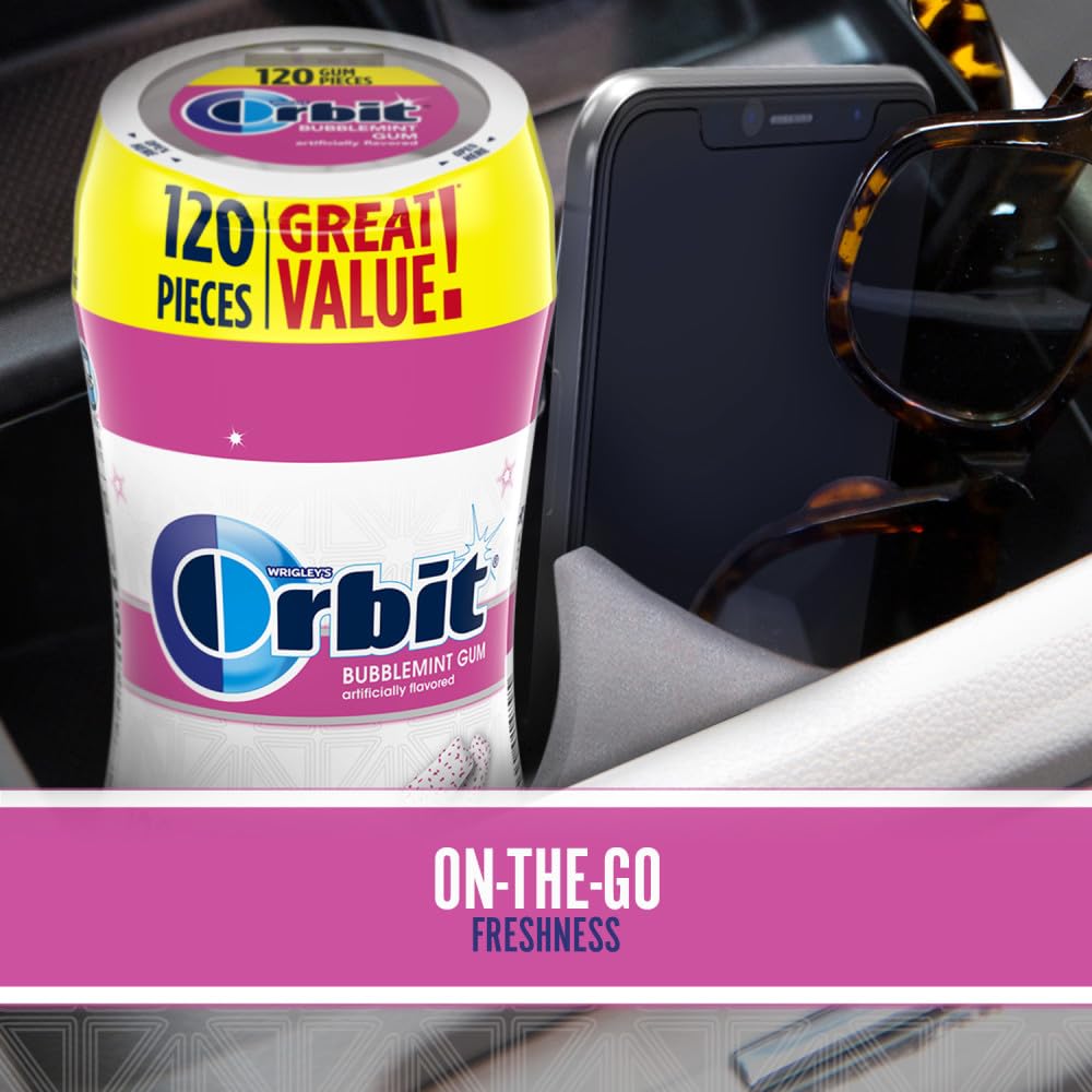 Orbit Bubblemint tall bottle in travel kit, convenient road-trip companion