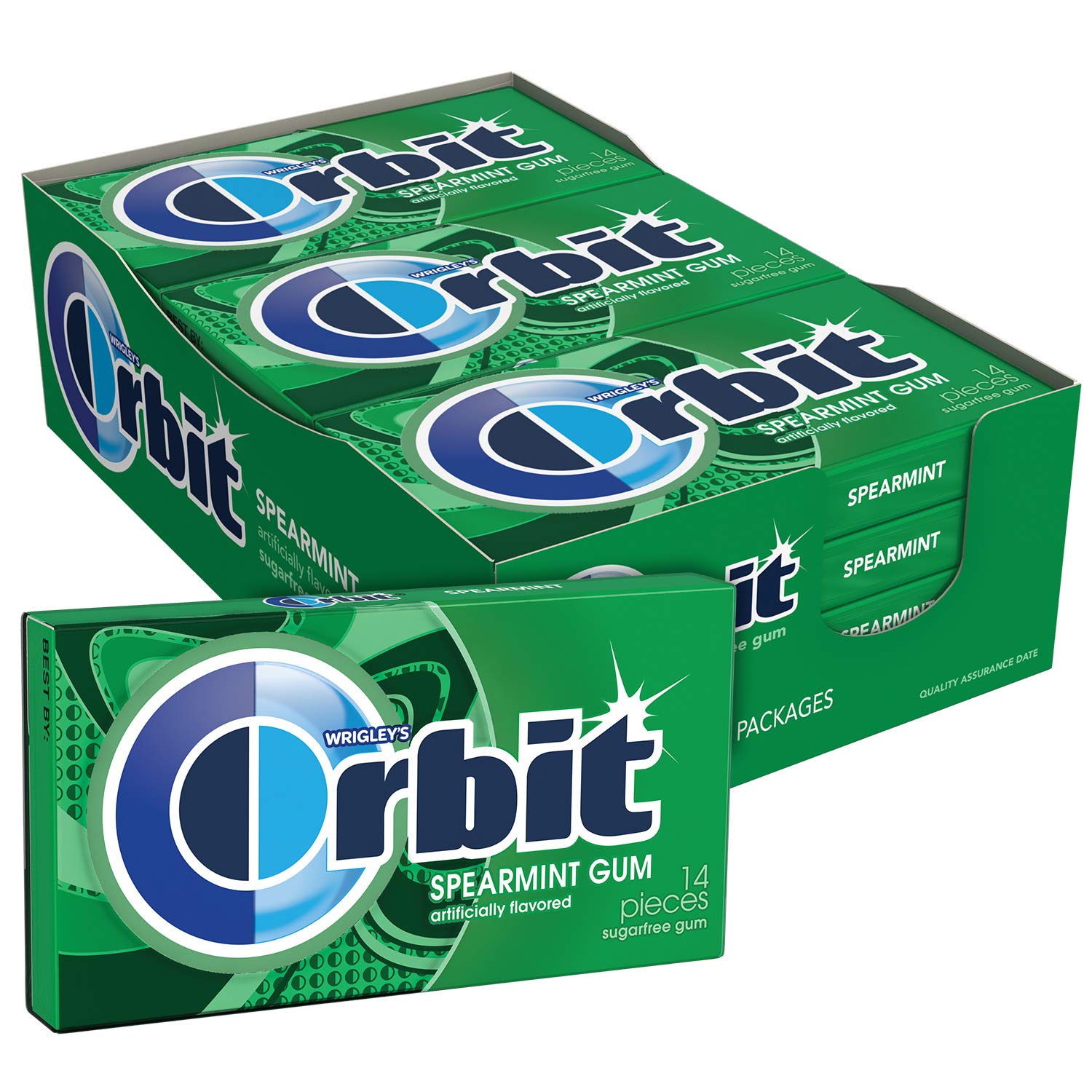 Orbit bulk spearmint gum 12-pack for convenient breath refreshment on the go.
