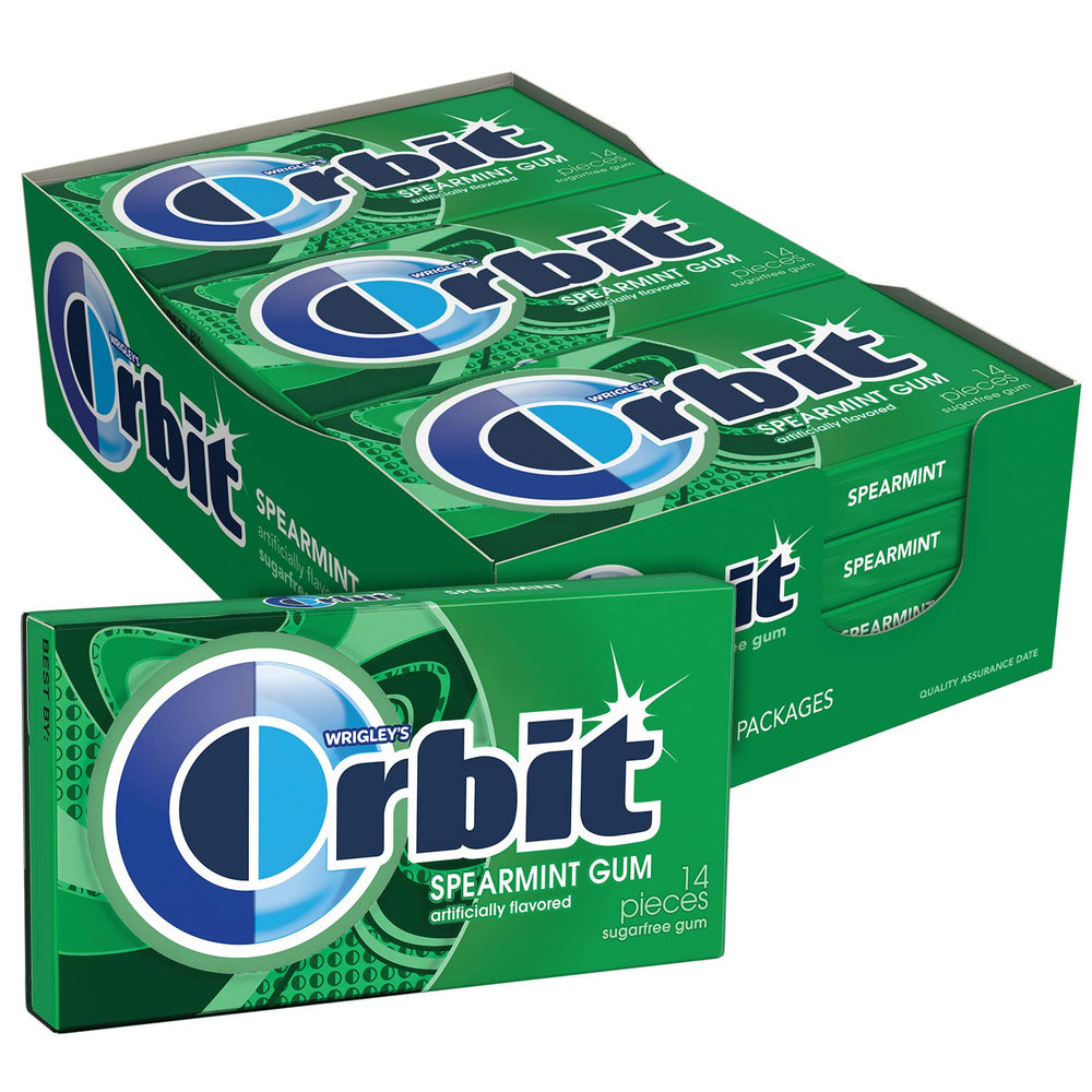 Orbit bulk spearmint gum 12-pack for convenient breath refreshment on the go.