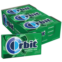 Orbit bulk spearmint gum 12-pack for convenient breath refreshment on the go.