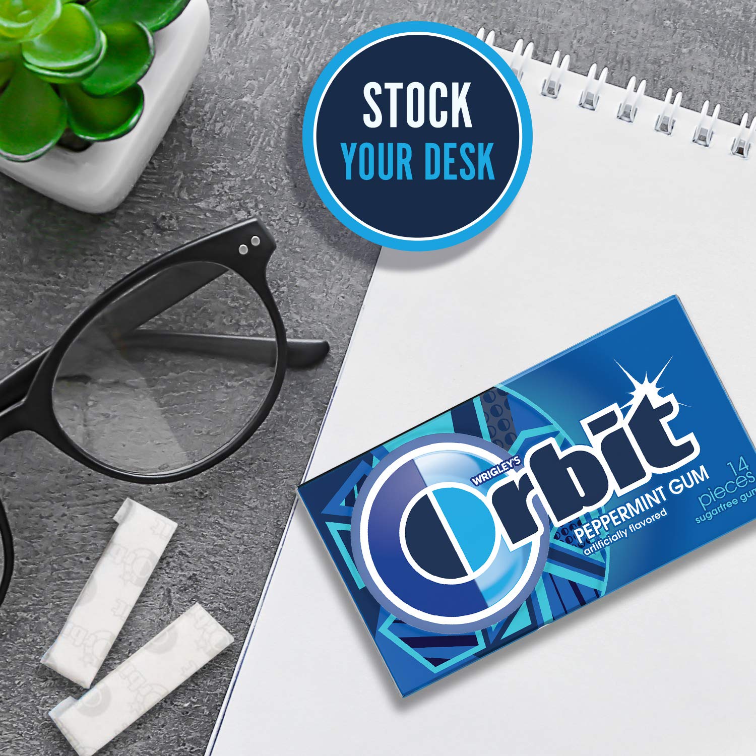 Orbit Peppermint Gum desk-drawer ready keeps fresh breath within reach