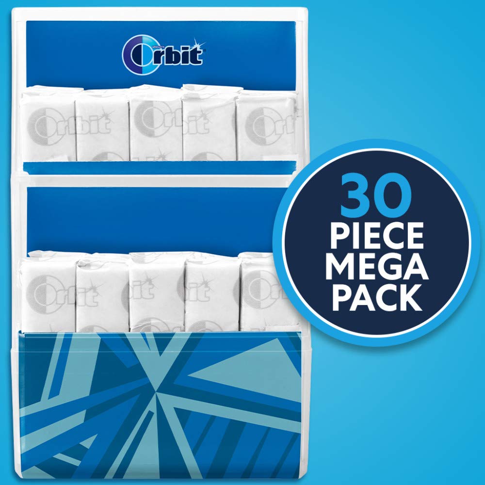 Orbit peppermint gum fits carry-on bags for flights.