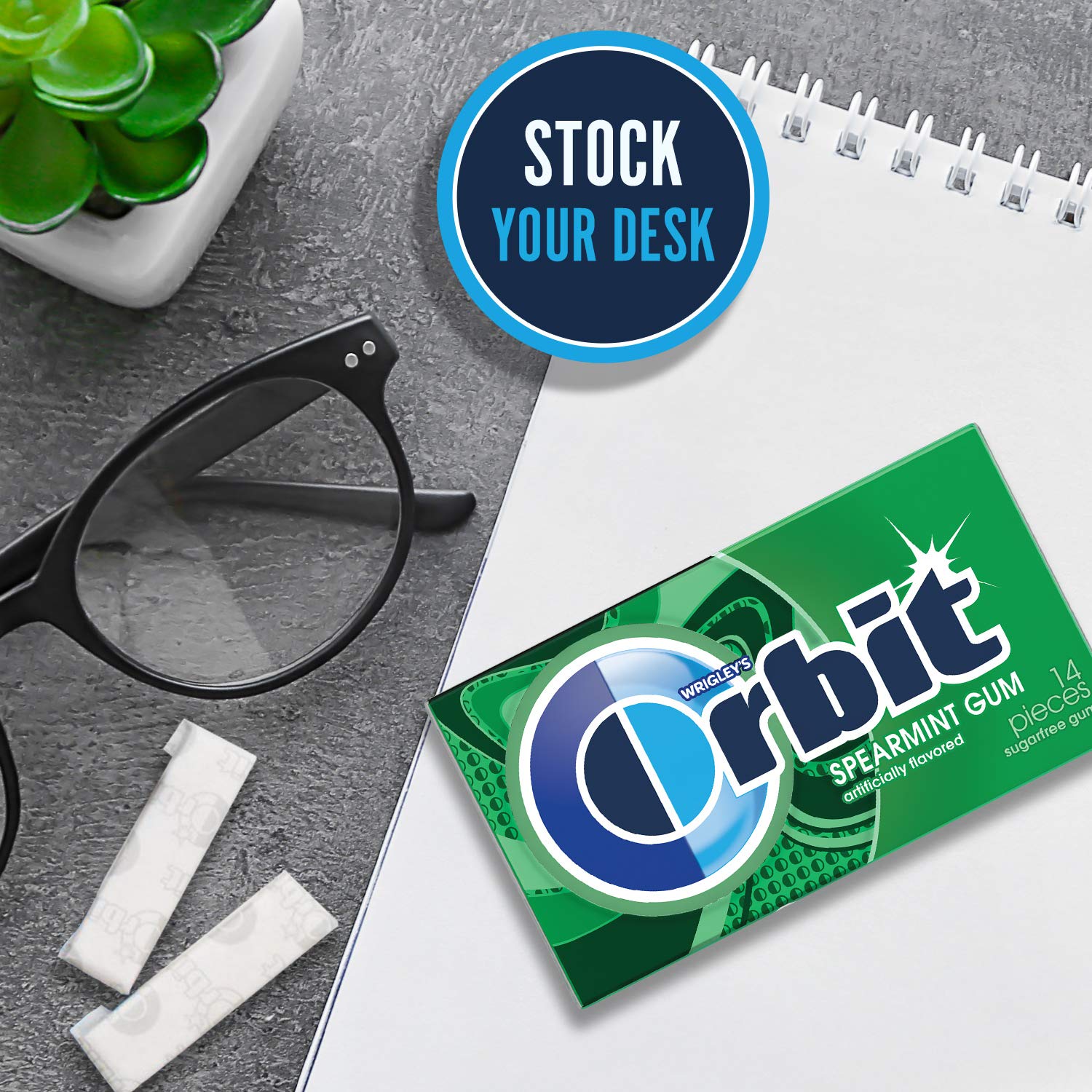 Portable packaging makes Orbit Spearmint gum easy to carry in bags.