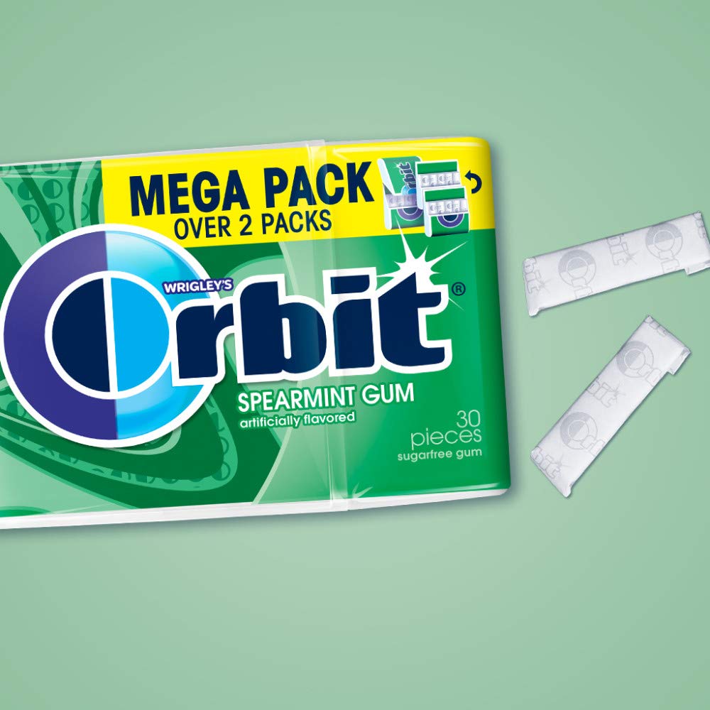 ORBIT Spearmint Sugar Free gum individual wrap for portable freshness.