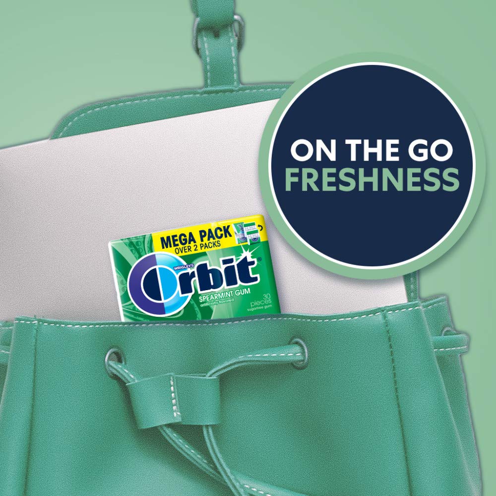 ORBIT Spearmint Sugar Free gum pack tray illustrates ready-to-use minty freshness.