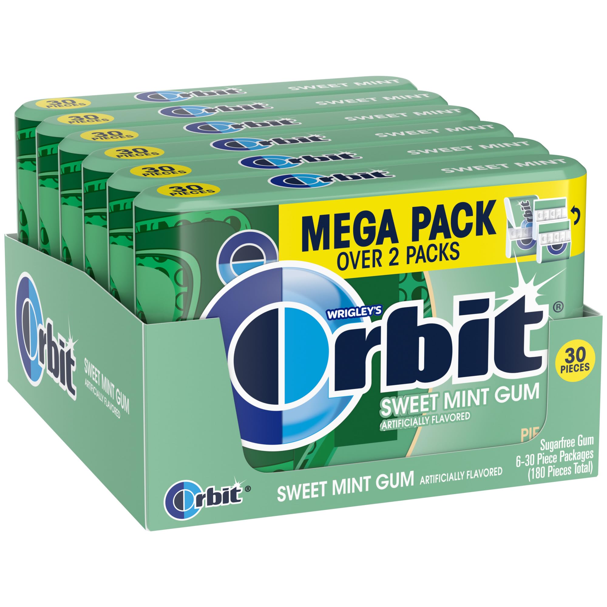 Orbit Sweet Mint Gum Mega Pack front view showing six 30-piece packs